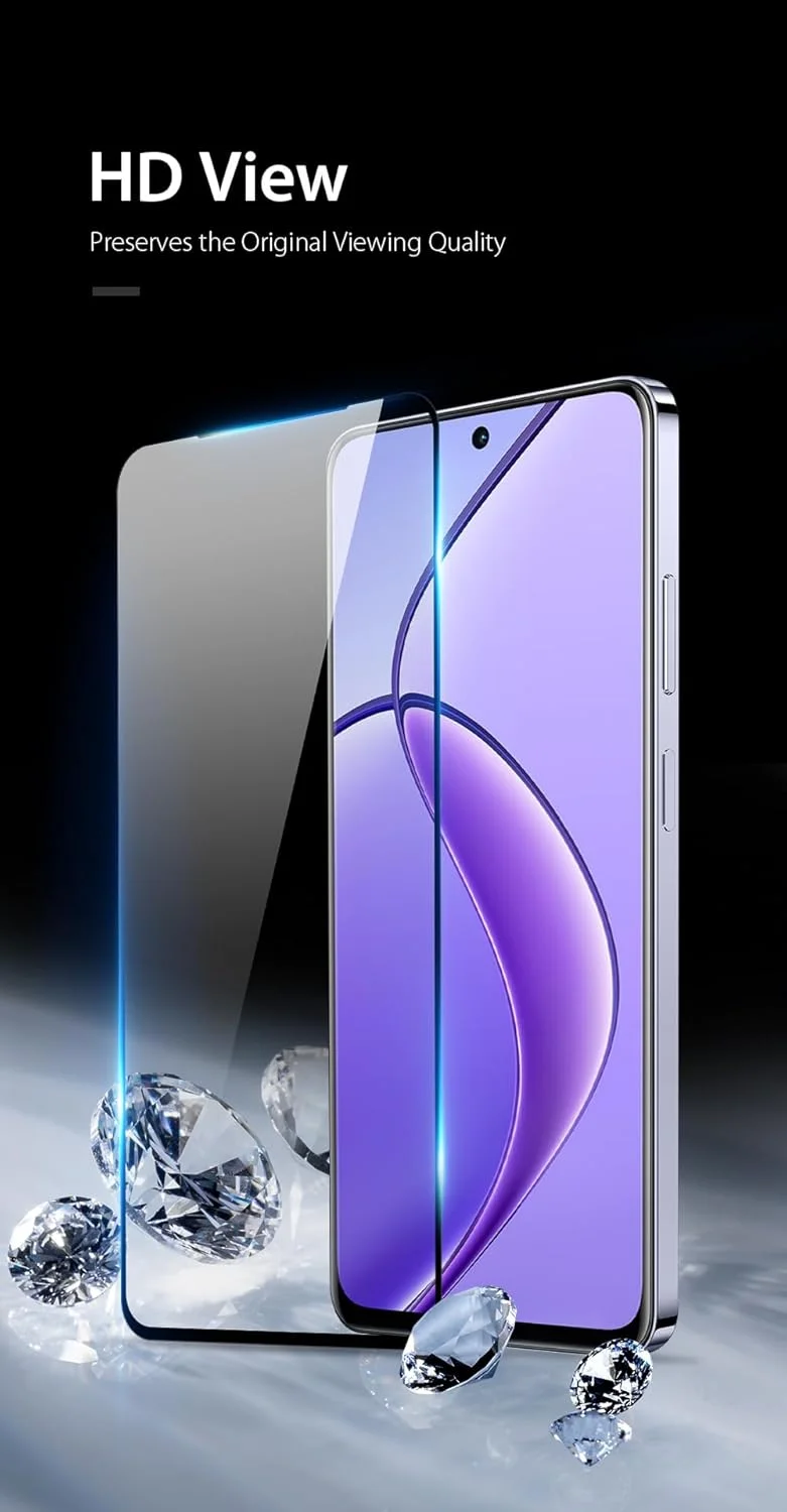 محافظ صفحه نمایش OIATROE [بسته 2 عددی] برای Realme 12/12x 5G/C65 5G، محافظ صفحه نمایش شیشه ای حرارت دیده فوق العاده باریک HD 2.5D Pro-Fit - مشکی
