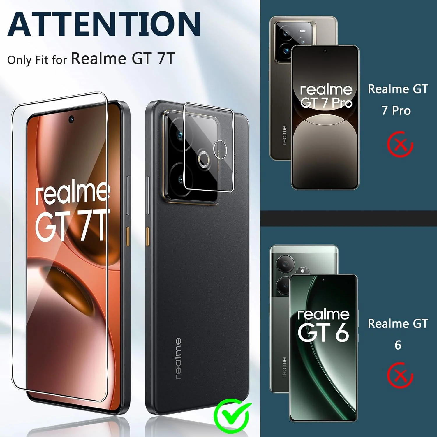 محافظ صفحه نمایش شیشه ای تمپرد Xunzii برای Realme GT 7 / Realme GT 7T 5G به همراه محافظ لنز دوربین عقب [2+2 تکه]، محافظ صفحه نمایش شیشه ای سخت با وضوح HD و سختی 9H بدون حباب