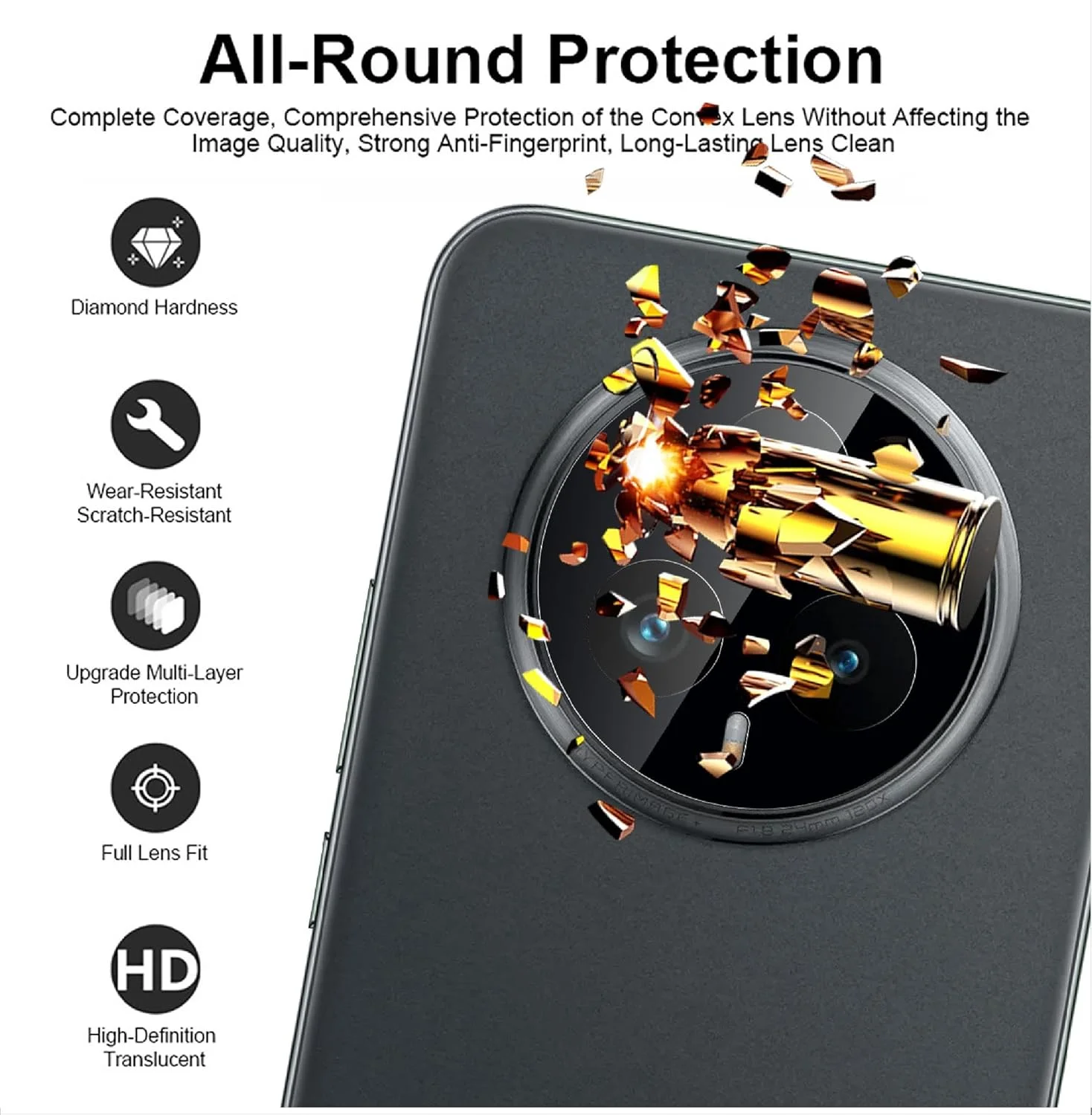 مجموعه 2 عددی محافظ لنز دوربین GIOPUEY [محافظت کامل] سازگار با Realme 14 Pro Plus، محافظ صفحه نمایش شیشه ای HD [ضد اثر انگشت] محافظ دوربین برای Realme 14 Pro Plus