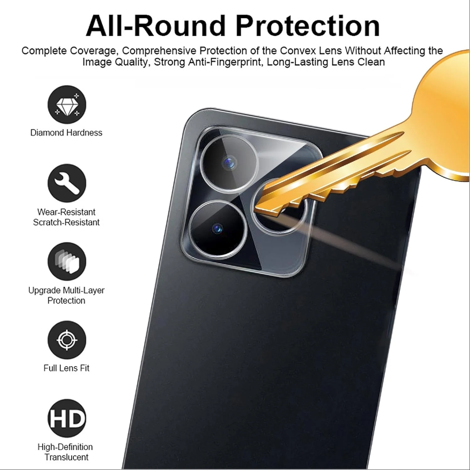 محافظ لنز دوربین عقب جی او پی یو ای سازگار با Realme C53، [3 عدد] شیشه حرارت دیده سه بعدی [بسیار شفاف] شیشه حرارت دیده دوربین برای Realme C53