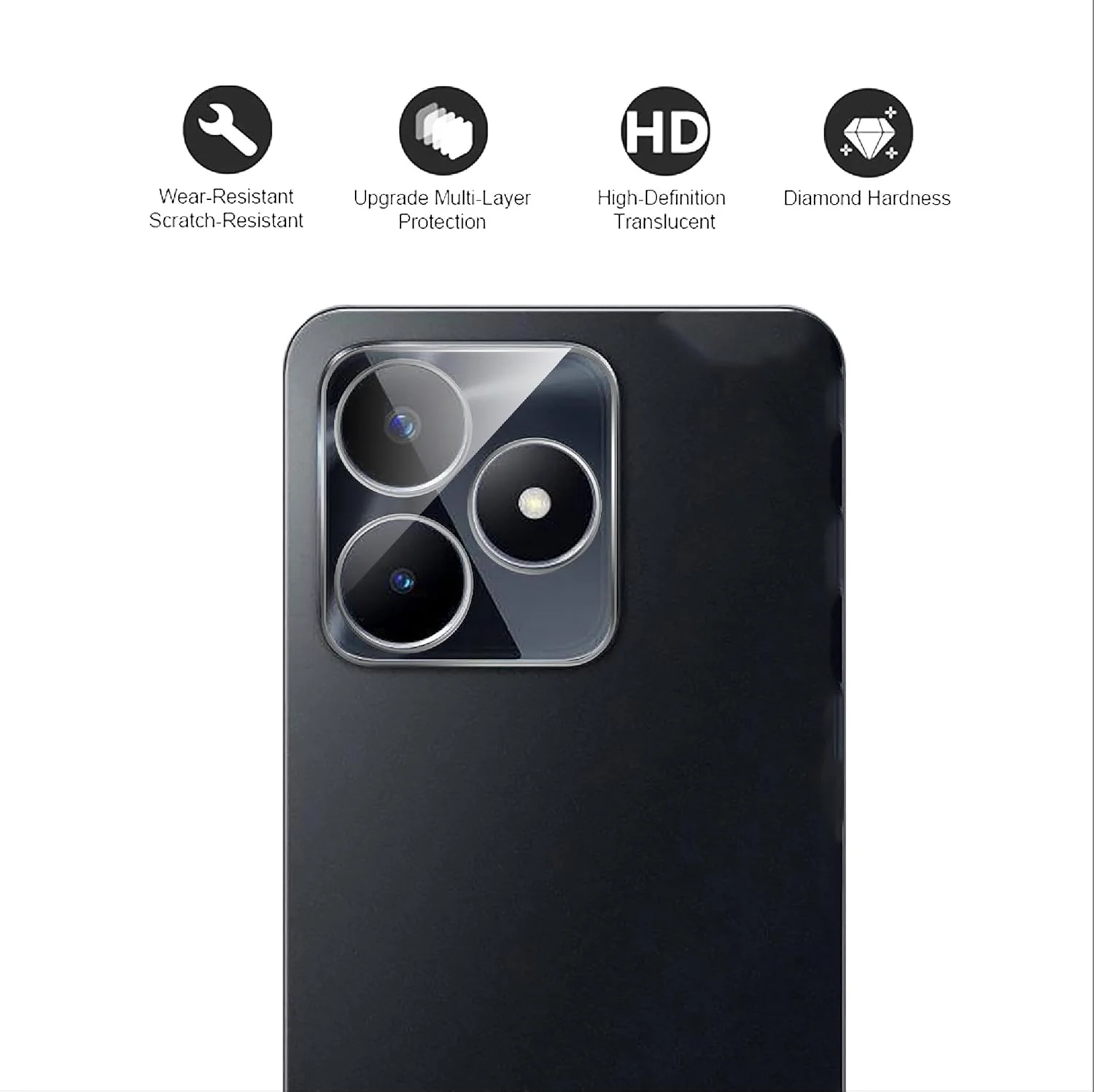 محافظ لنز دوربین عقب جی او پی یو ای سازگار با Realme C53، [3 عدد] شیشه حرارت دیده سه بعدی [بسیار شفاف] شیشه حرارت دیده دوربین برای Realme C53