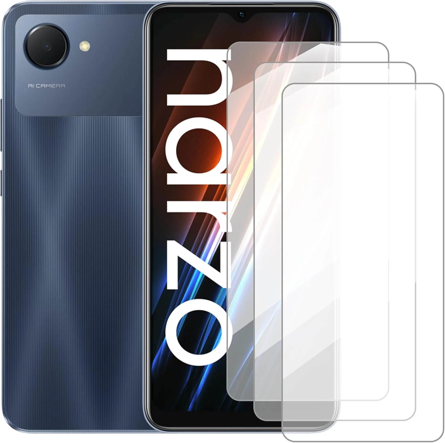 محافظ صفحه نمایش دامولونگ سازگار با Realme Narzo 50i Prime (6.5 اینچ) [بسته 3 عددی] محافظ صفحه شیشه ای مناسب برای Realme C30S RMX3690، فیلم محافظ شیشه ای تمpered