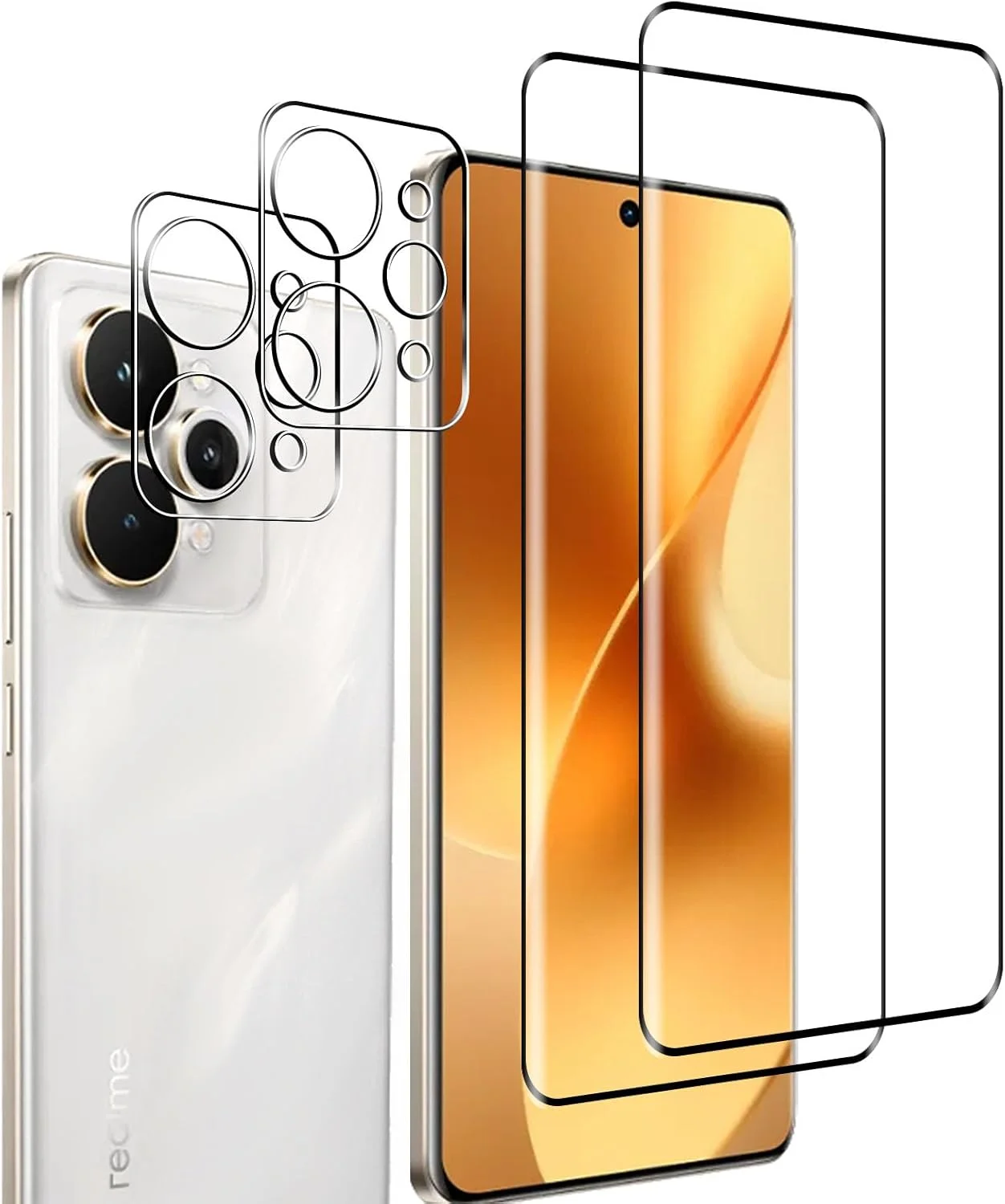 محافظ صفحه نمایش Wookfiss برای Realme 15 Pro 5G، شیشه حرارت دیده، فیلم محافظ سه بعدی (2 عدد) + فیلم محافظ دوربین (2 عدد)، محافظ صفحه نمایش شیشه حرارت دیده [ضد خش] [بدون حباب] [سختی 9H]