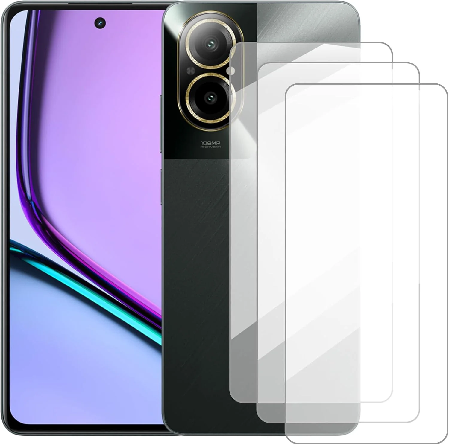 محافظ صفحه نمایش دامولون سازگار با Realme C67 4G (6.72 اینچ) [بسته 3 عددی] محافظ صفحه شیشه ای مناسب برای Realme 12 Lite 4G، فیلم محافظ شیشه ای حرارت دیده