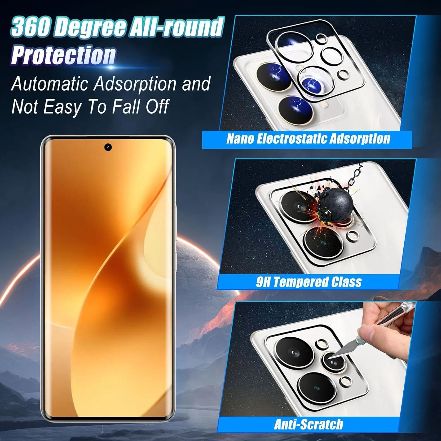 محافظ صفحه نمایش Wookfiss برای Realme 15 Pro 5G، شیشه حرارت دیده، فیلم محافظ سه بعدی (2 عدد) + فیلم محافظ دوربین (2 عدد)، محافظ صفحه نمایش شیشه حرارت دیده [ضد خش] [بدون حباب] [سختی 9H]