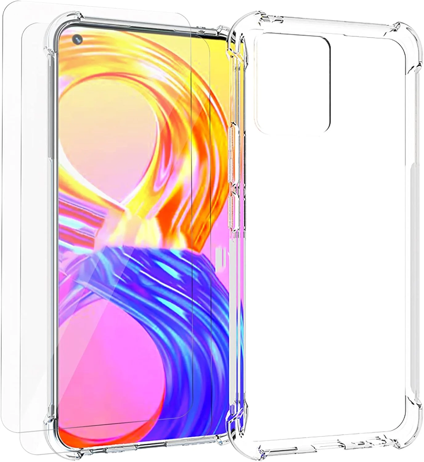 کاور ژله ای GMUJIAO برای گوشی Realme 8 Pro به همراه 2 عدد محافظ صفحه نمایش شیشه ای حرارت دیده [2 در 1]، کاور شفاف و نرم TPU ضد ضربه