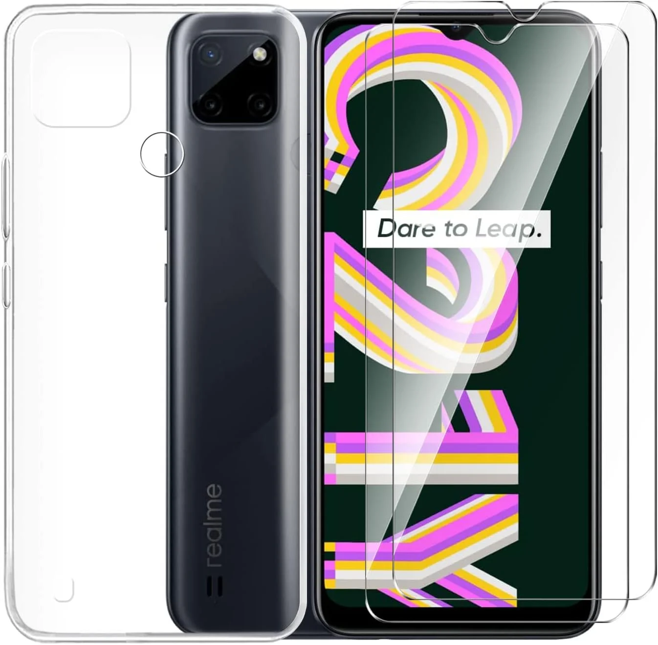 قاب محافظ ژله ای شفاف Tsinwe به همراه 2 عدد محافظ صفحه شیشه ای برای گوشی Realme C21Y