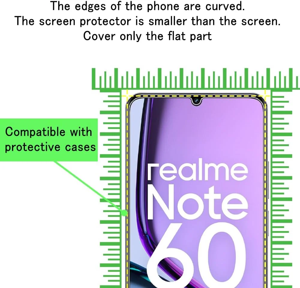 محافظ صفحه نمایش شیشه ای تمپرد Tzstz، بسته 3 عددی، مناسب برای realme Note 60، سختی 9H، ضد خش، فیلم محافظ صفحه نمایش HD