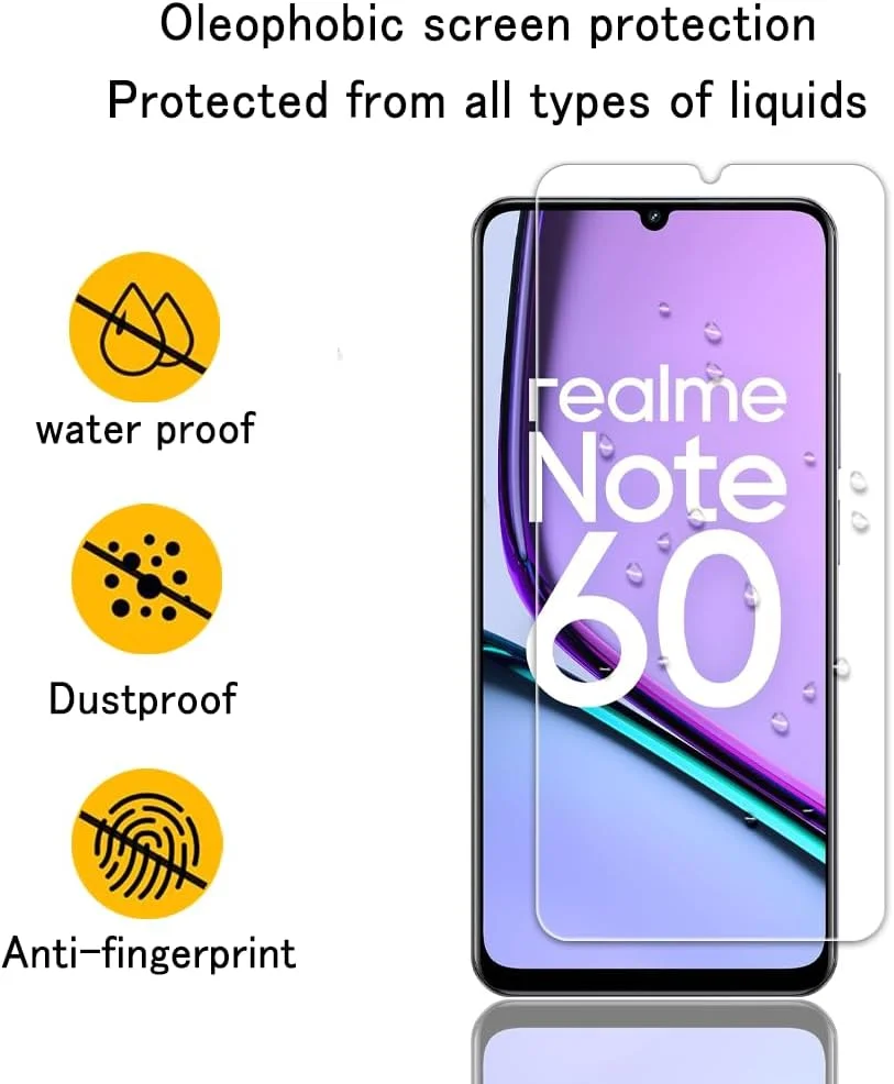محافظ صفحه نمایش شیشه ای تمپرد Tzstz، بسته 3 عددی، مناسب برای realme Note 60، سختی 9H، ضد خش، فیلم محافظ صفحه نمایش HD