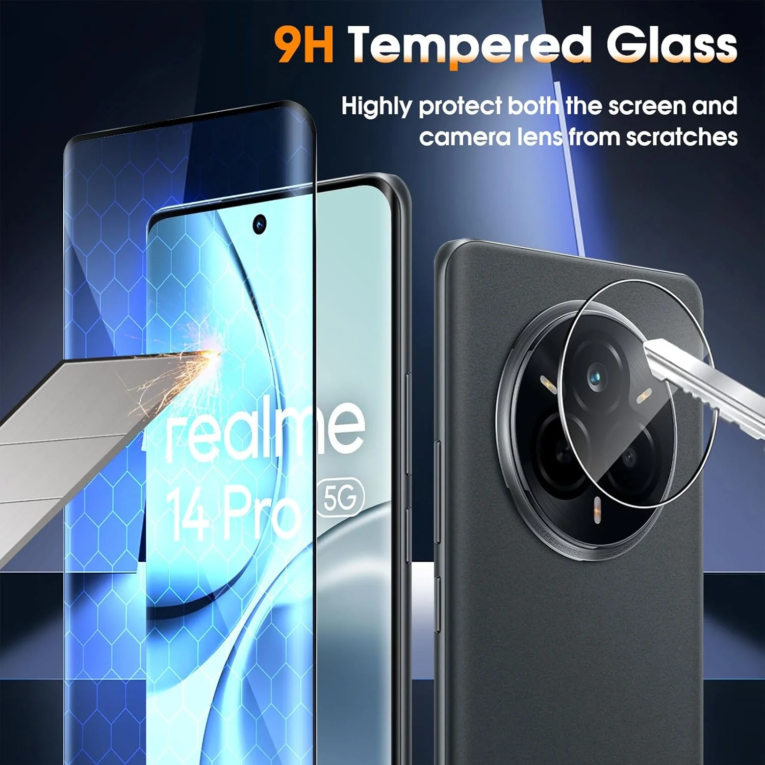 محافظ صفحه نمایش شیشه ای Locofun برای Realme 14 Pro 5G، 2 عدد فیلم محافظ صفحه نمایش با 2 عدد محافظ دوربین عقب، فیلم لنز شیشه ای سخت 9H Ultra HD