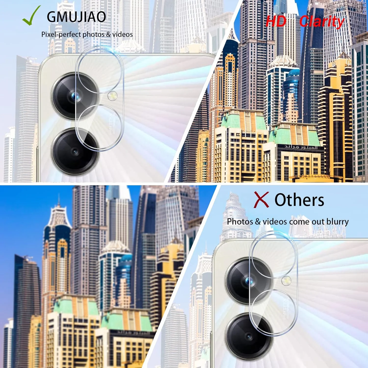 GMUJIAO [بسته 2+2 عددی] سازگار با Realme 10 4G، محافظ صفحه نمایش شیشه ای حرارت دیده و محافظ لنز دوربین، فیلم شیشه ای حرارت دیده تمام صفحه HD [ضد شکستگی]