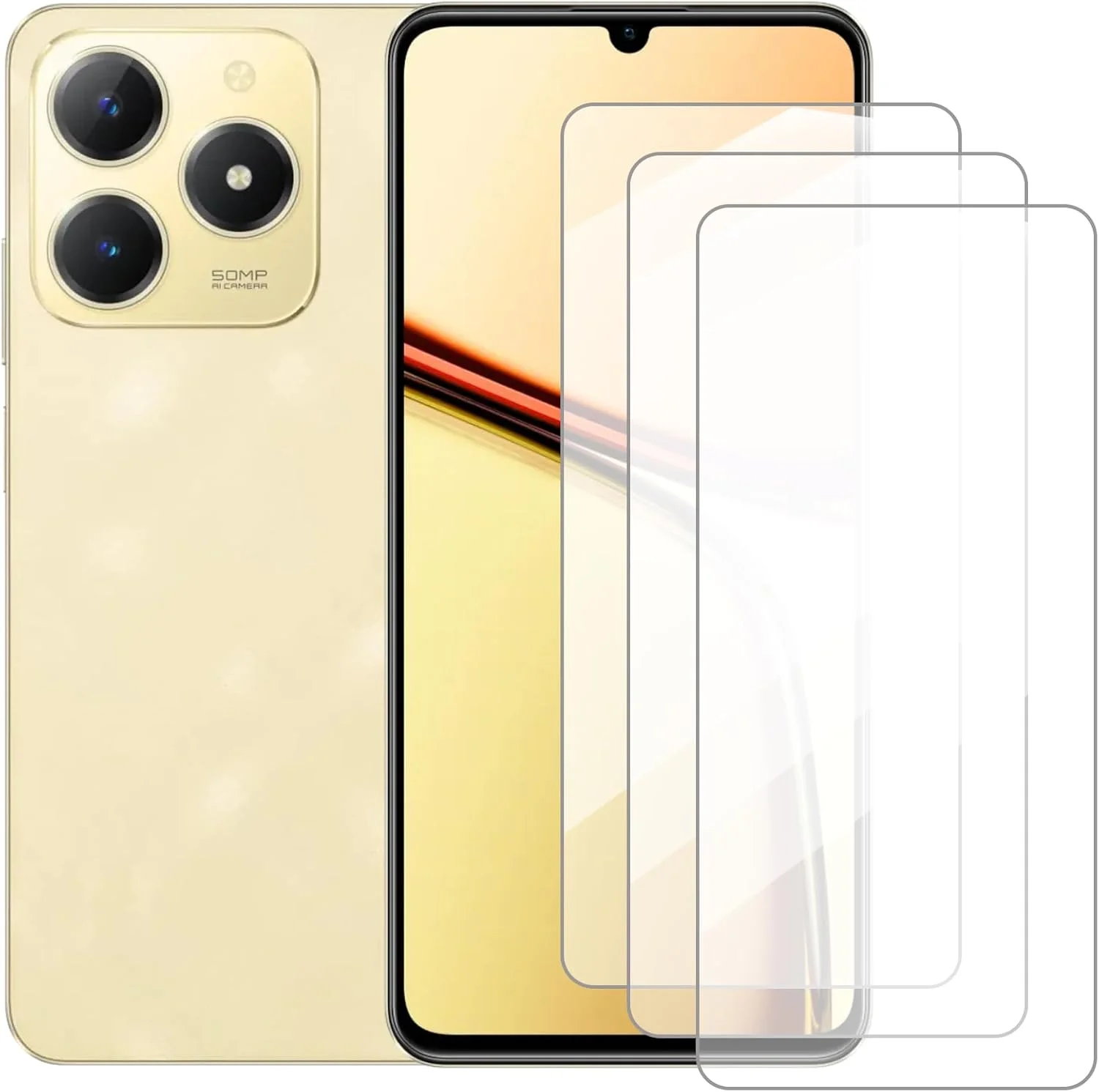 محافظ صفحه نمایش دامولون سازگار با Realme C61 4G (6.74 اینچ) [بسته 3 عددی] محافظ صفحه نمایش شیشه ای حرارت دیده مناسب برای Realme C61 4G