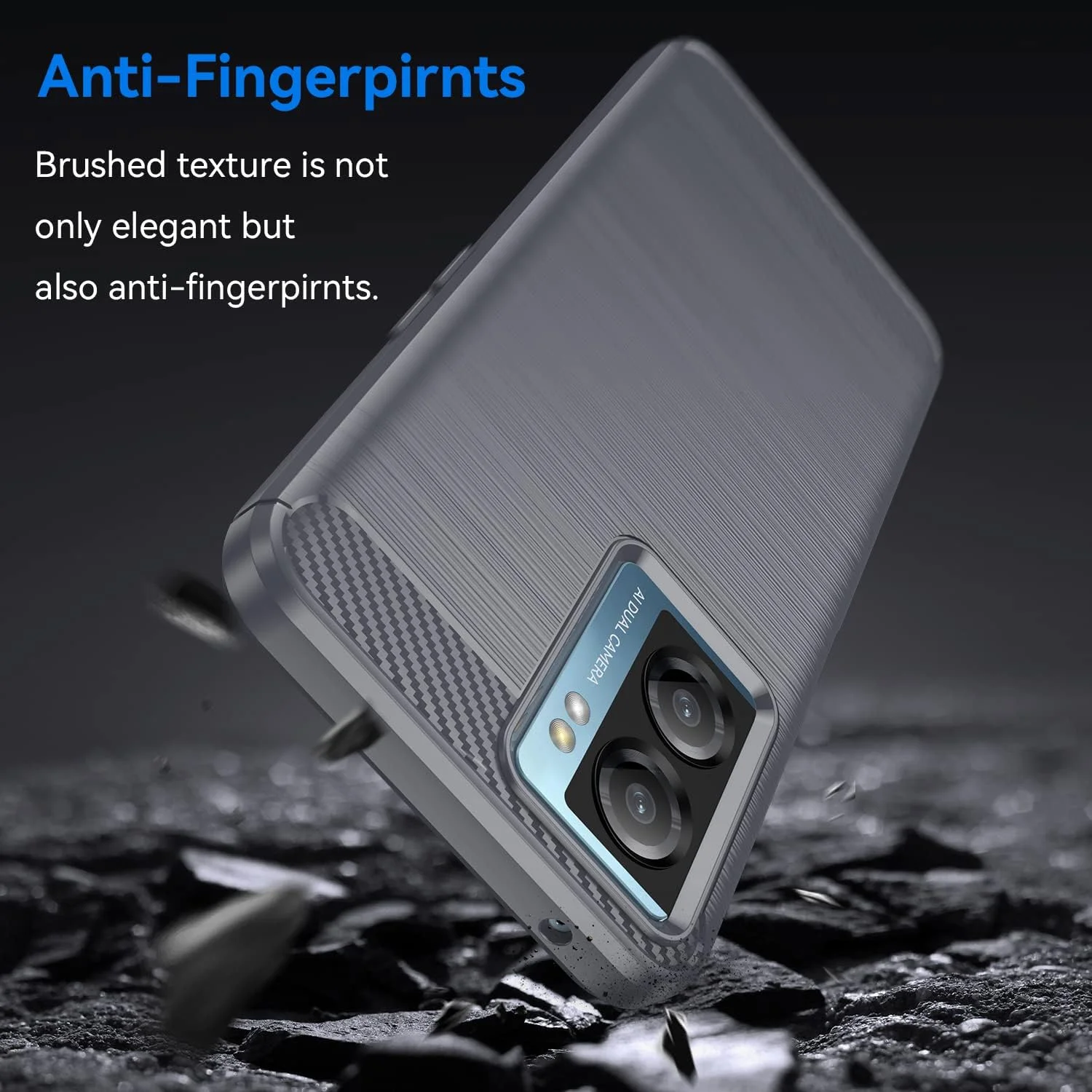 کیف محافظ گوشی QINOUK برای Realme V23، طراحی بافت برس خورده [ضد ضربه] [ضد اثر انگشت]، کیف ساخته شده از مواد TPU انعطاف پذیر به همراه محافظ صفحه نمایش شیشه ای حرارت دیده [2 عددی] سازگار با Realme V23 - خاکستری