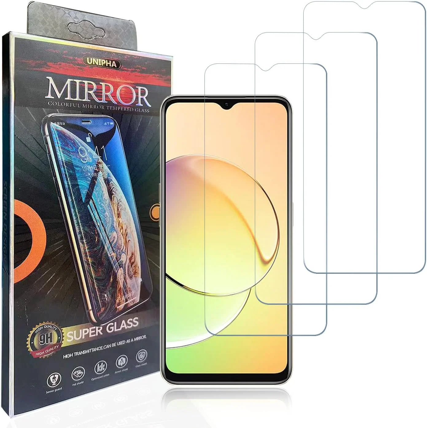 محافظ صفحه نمایش شیشه ای حرارت دیده Realme 10 5G، ضخامت 0.33 میلی متر، ضد خش، بدون حباب (بسته 3 عددی)