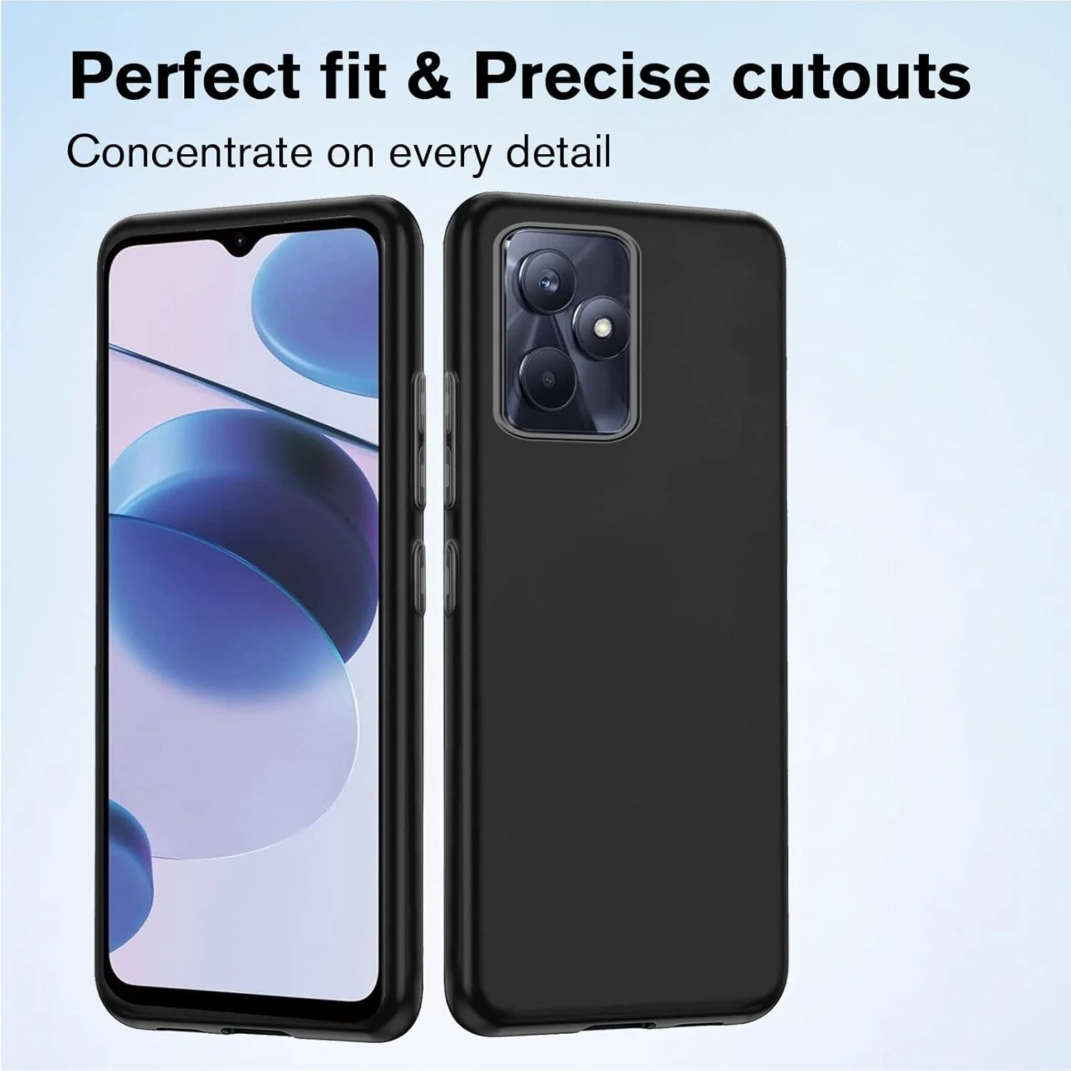 کاور HuiYouMY و 3 عدد شیشه محافظ صفحه نمایش سازگار با Realme C51، کاور ضد ضربه به همراه محافظ صفحه نمایش شیشه ای حرارت دیده سازگار با Realme C51، مشکی