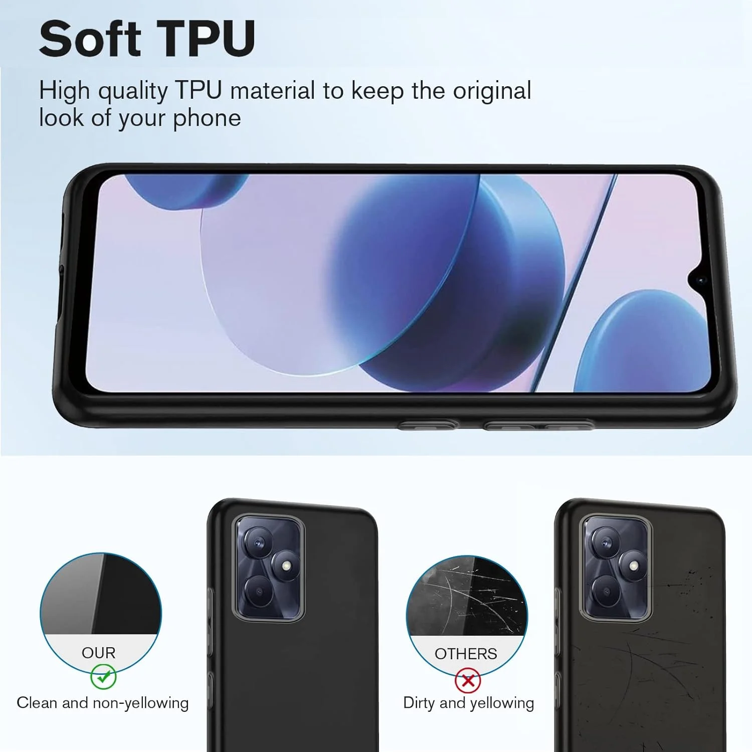 کاور HuiYouMY و 3 عدد شیشه محافظ صفحه نمایش سازگار با Realme C51، کاور ضد ضربه به همراه محافظ صفحه نمایش شیشه ای حرارت دیده سازگار با Realme C51، مشکی