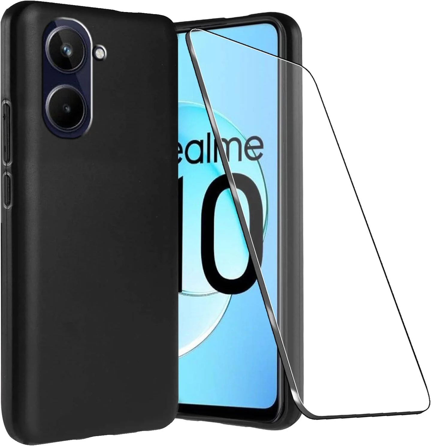محافظ صفحه نمایش شیشه ای LYJERRY برای Realme 10 4G، قاب محافظ سبک وزن، کاور TPU نرم، قاب گوشی لاستیکی سیلیکونی، شیشه محافظ 9H، مشکی