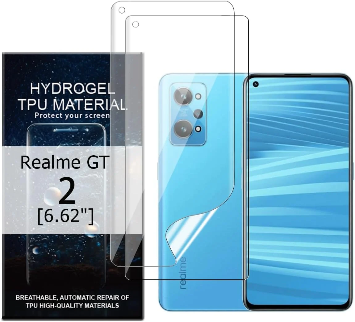محافظ صفحه نمایش ژله ای Glcrrpu بسته 2 عددی مناسب برای Realme GT2 5G [6.62 اینچ]، فیلم TPU هیدروژل بسیار حساس، شفاف HD، انعطاف پذیر، خود ترمیم شونده [غیر شیشه ای]