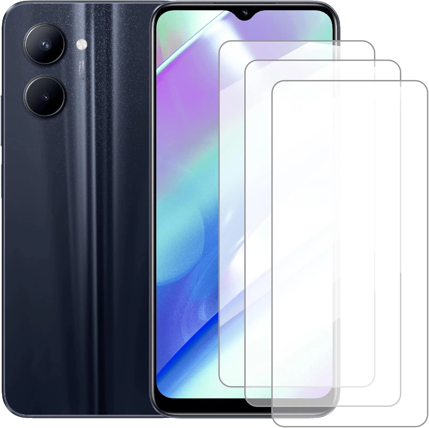 محافظ صفحه نمایش دامولونگ سازگار با Realme C33 4G 2023 (6.5 اینچ) [بسته 3 عددی] محافظ صفحه شیشه ای مناسب برای Realme C33 RMX3627، فیلم محافظ شیشه ای حرارت دیده