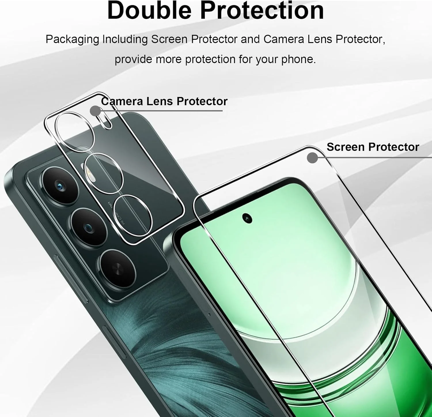 محافظ صفحه نمایش شیشه ای حرارت دیده Yenwen برای Realme C75 5G، 2 عدد محافظ صفحه نمایش شیشه ای حرارت دیده + 2 عدد محافظ لنز دوربین، مقاوم در برابر خراش، سختی 9H، بدون حباب