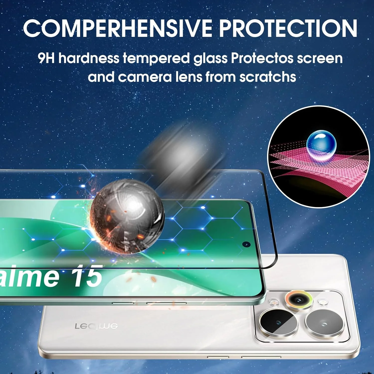 محافظ صفحه نمایش شیشه ای حرارت دیده Lutree برای محافظ صفحه نمایش Realme 15، 2 + 2 تکه شیشه محافظ سه بعدی و فیلم محافظ دوربین، محافظ صفحه نمایش HD با سختی 9H، بدون حباب، ضد خش