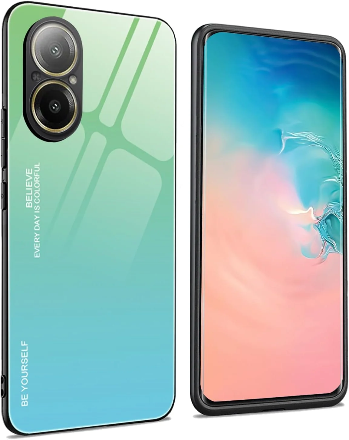 کاور WBWONE برای Realme C67 4G، قاب پشتی باریک با رنگ های گرادیانی از جنس شیشه حرارت دیده 9H، کاور محافظ بامپر سیلیکونی لبه TPU - 6