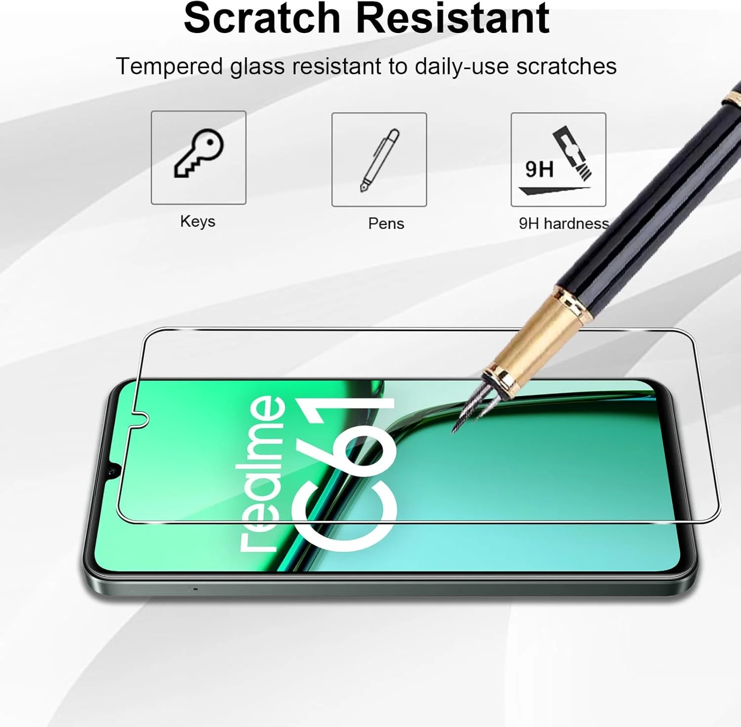 محافظ صفحه نمایش شیشه ای حرارت دیده Yenwen سازگار با Realme C61 / Realme C63، 2 عدد محافظ صفحه و 2 عدد محافظ دوربین عقب، مقاوم در برابر خراش - شیشه با سختی 9H - بدون حباب