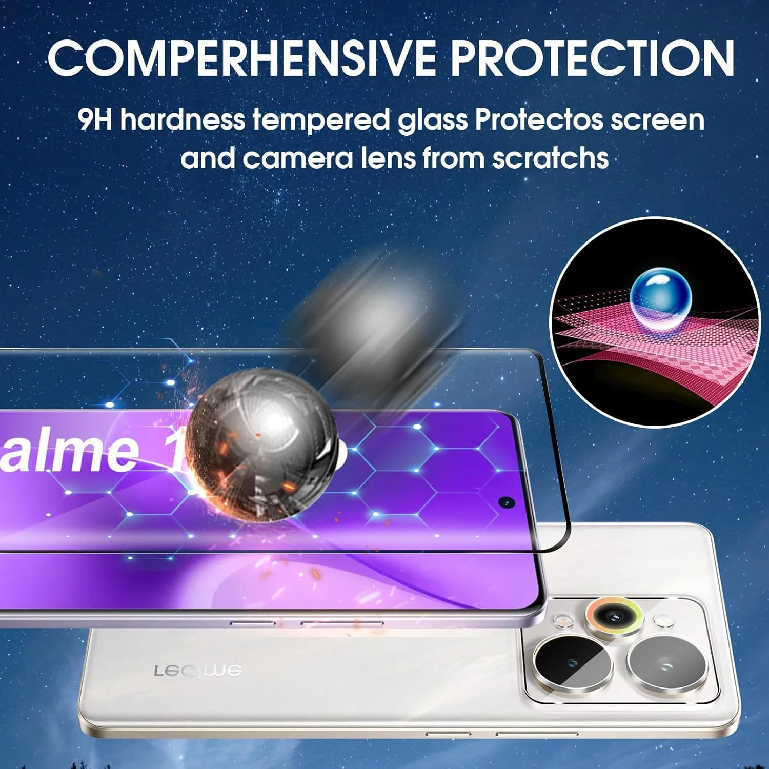 محافظ صفحه نمایش شیشه ای Lutree برای Realme 15 Pro، بسته 2 عددی + 2 شیشه محافظ سه بعدی و فیلم محافظ دوربین، محافظ صفحه نمایش HD با سختی 9H، بدون حباب، محافظ صفحه نمایش ضد خش