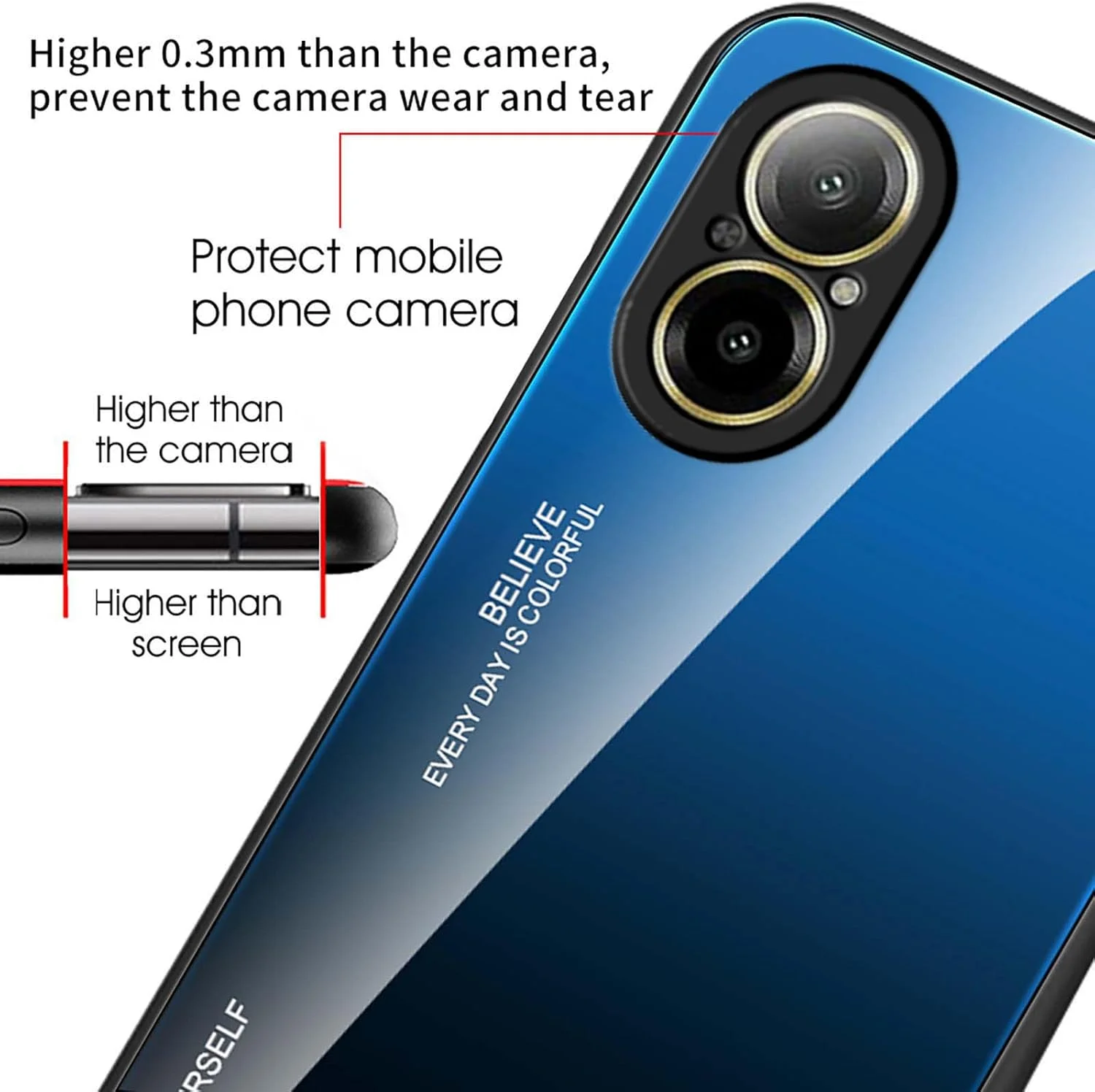 کاور WBWONE برای Realme C67 4G، قاب پشتی باریک با رنگ های گرادیانی از جنس شیشه حرارت دیده 9H، کاور محافظ بامپر سیلیکونی لبه TPU - 6