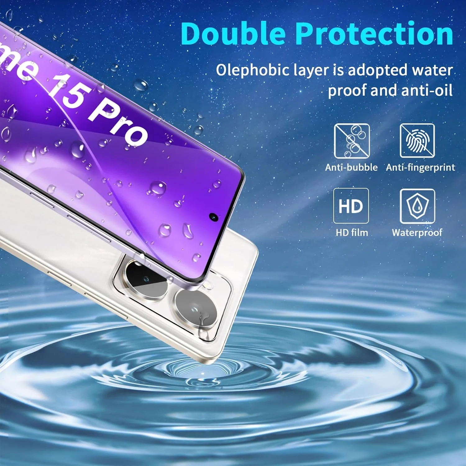 محافظ صفحه نمایش شیشه ای Lutree برای Realme 15 Pro، بسته 2 عددی + 2 شیشه محافظ سه بعدی و فیلم محافظ دوربین، محافظ صفحه نمایش HD با سختی 9H، بدون حباب، محافظ صفحه نمایش ضد خش