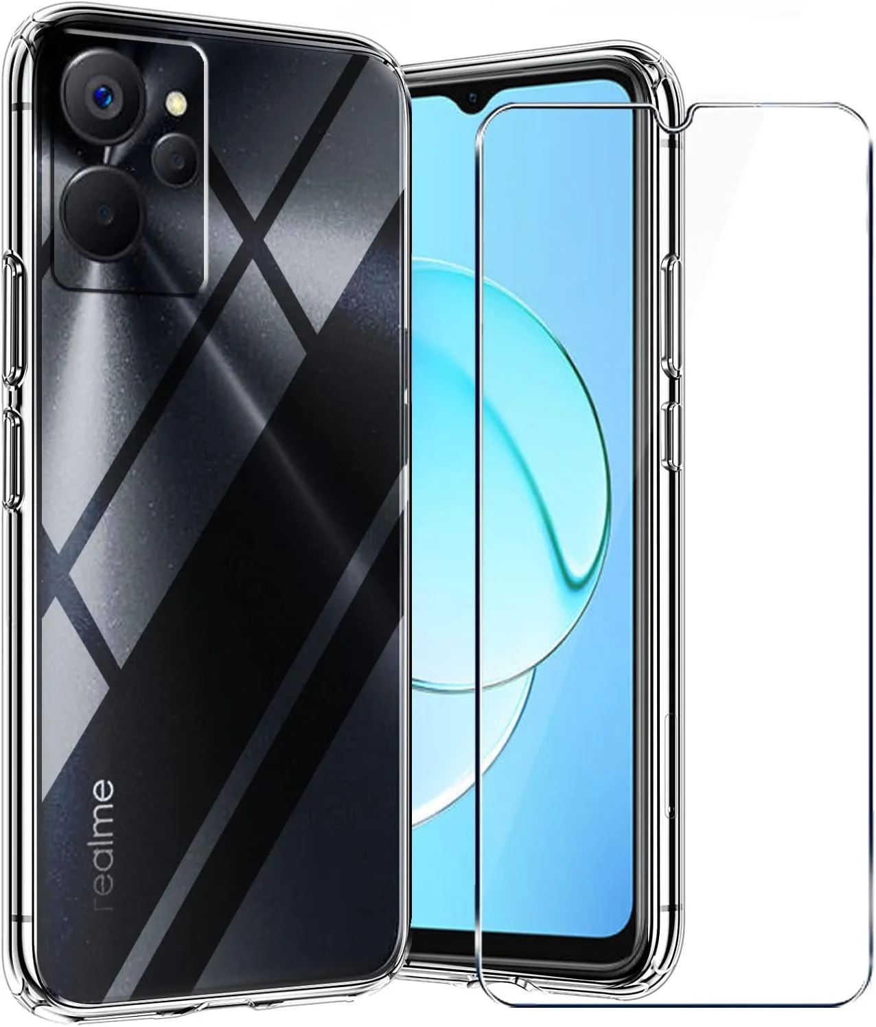 قاب گوشی LYJERRY برای Realme 10T/Realme 10 5G به همراه محافظ صفحه نمایش شیشه ای برای Realme 10T/Realme 10 5G، محافظ سبک وزن، کاور نرم TPU سیلیکونی