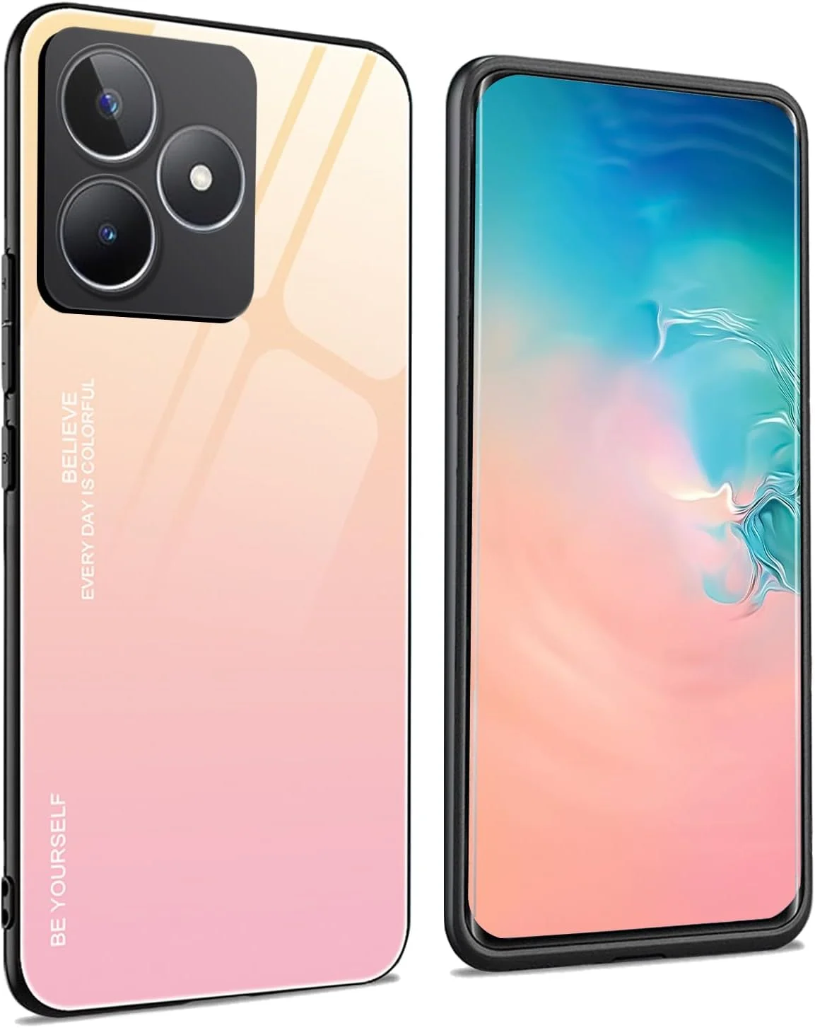 کاور WBWONE برای Realme C53، قاب پشتی باریک با رنگ های گرادیانی از جنس شیشه حرارت دیده 9H، کاور محافظ بامپر سیلیکونی لبه TPU - 1