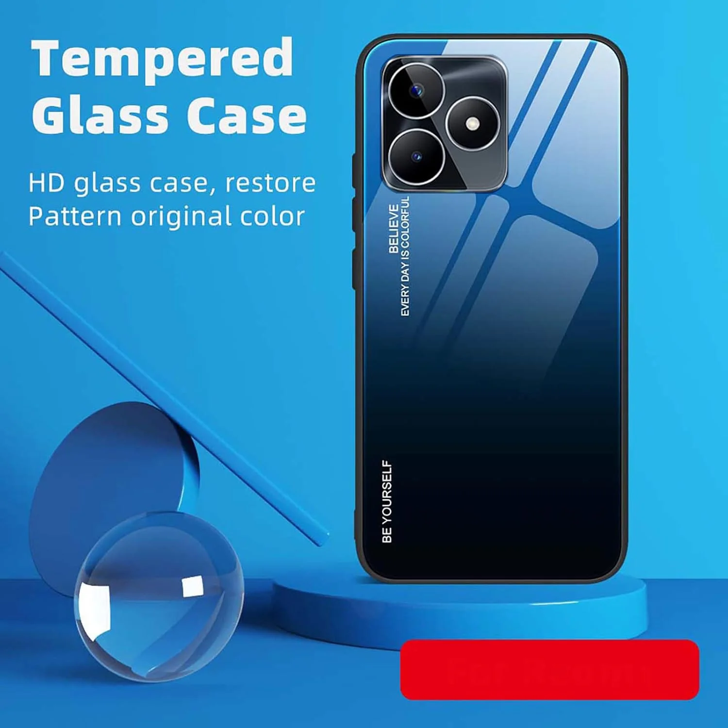 کاور WBWONE برای Realme C53، قاب پشتی باریک با رنگ های گرادیانی از جنس شیشه حرارت دیده 9H، کاور محافظ بامپر سیلیکونی لبه TPU - 1