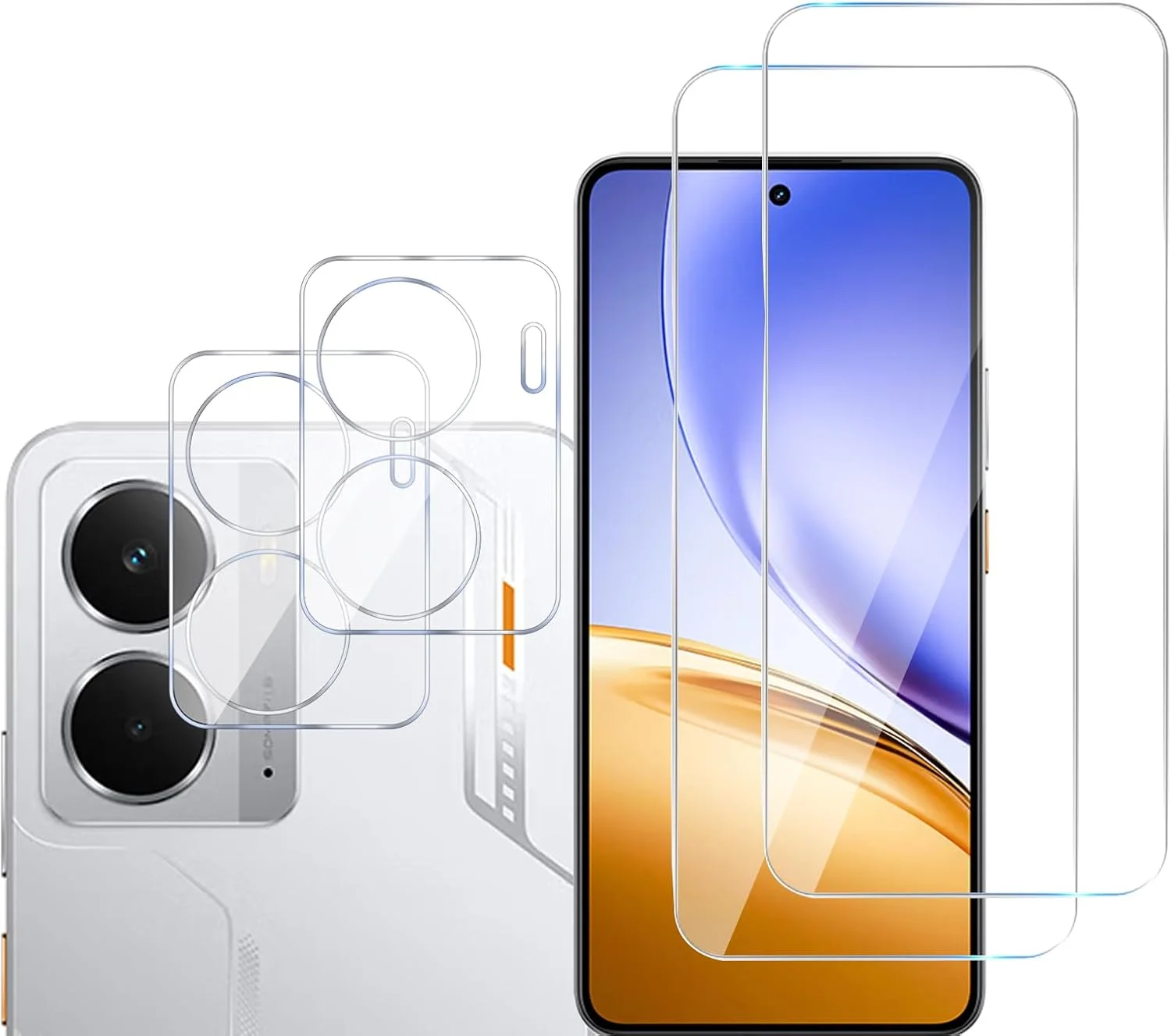 MGUEIAO بسته 2+2 عددی محافظ صفحه نمایش شیشه ای حرارت دیده و محافظ لنز دوربین سازگار با Realme 15، فیلم شیشه ای حرارت دیده تمام صفحه HD [ضد شکستگی]