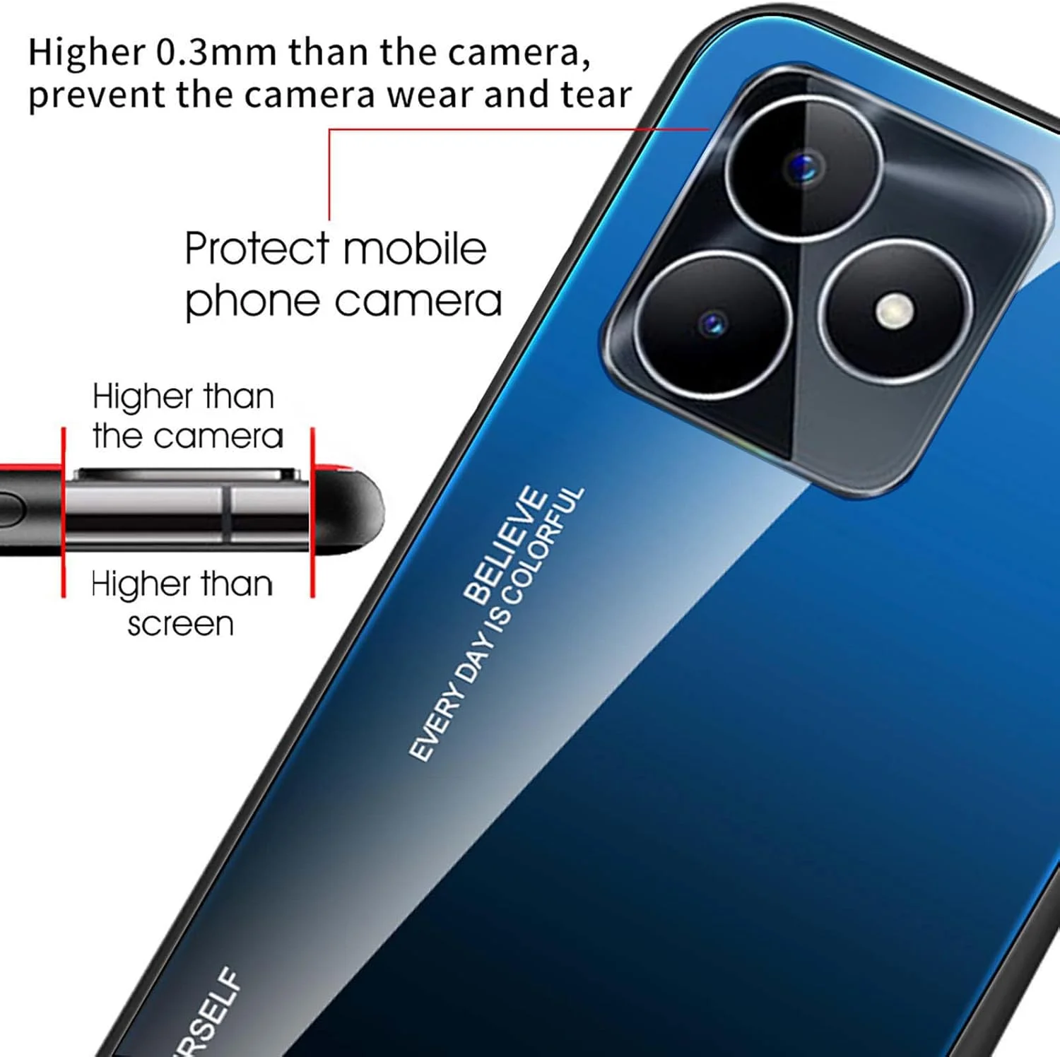 کاور WBWONE برای Realme C53، قاب پشتی باریک با رنگ های گرادیانی از جنس شیشه حرارت دیده 9H، کاور محافظ بامپر سیلیکونی لبه TPU - 1