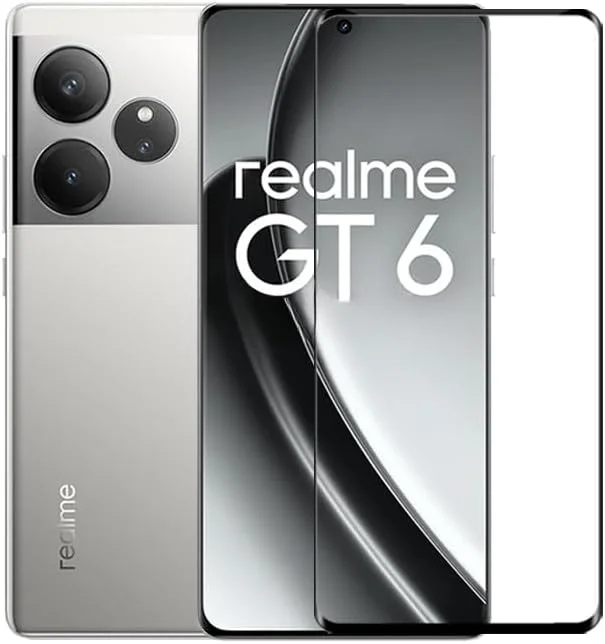 محافظ صفحه نمایش شیشه ای حرارت دیده 9H گروتری [2 عددی] سازگار با اوپو Realme GT 6 (2024)، وضوح بالا، ضد خش، بدون حباب، فیلم محافظ صفحه نمایش HD برای Realme GT 6