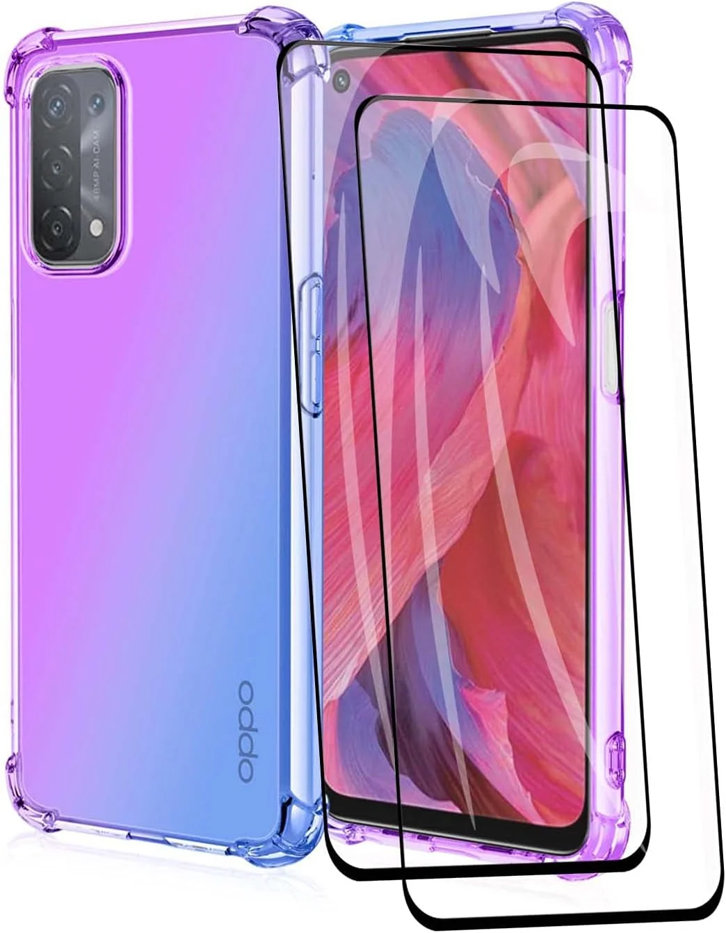 کاور TPU گرادیانی WBWONE برای گوشی Realme 12 Pro / 12 Pro+ Plus 5G به همراه 2 محافظ صفحه شیشه ای حرارت دیده، کاور محافظ سیلیکونی نرم TPU ضد خش و مقاوم در برابر ضربه (بنفش آبی)