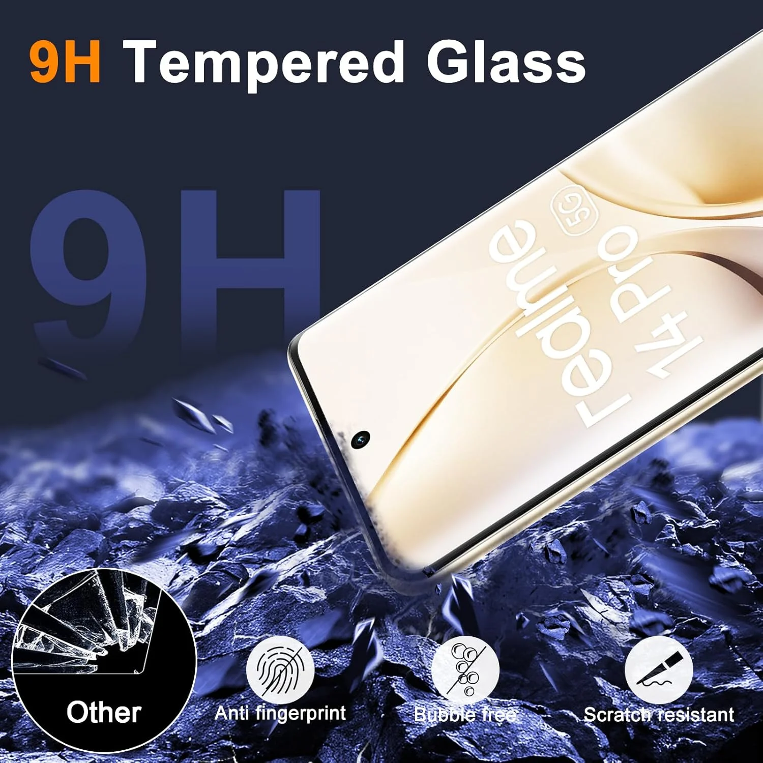 محافظ صفحه نمایش 2+2 تکه GEEMEE برای Realme 14 Pro 5G و محافظ لنز دوربین، شیشه حرارت دیده سخت با درجه سختی 9H، ضد خش