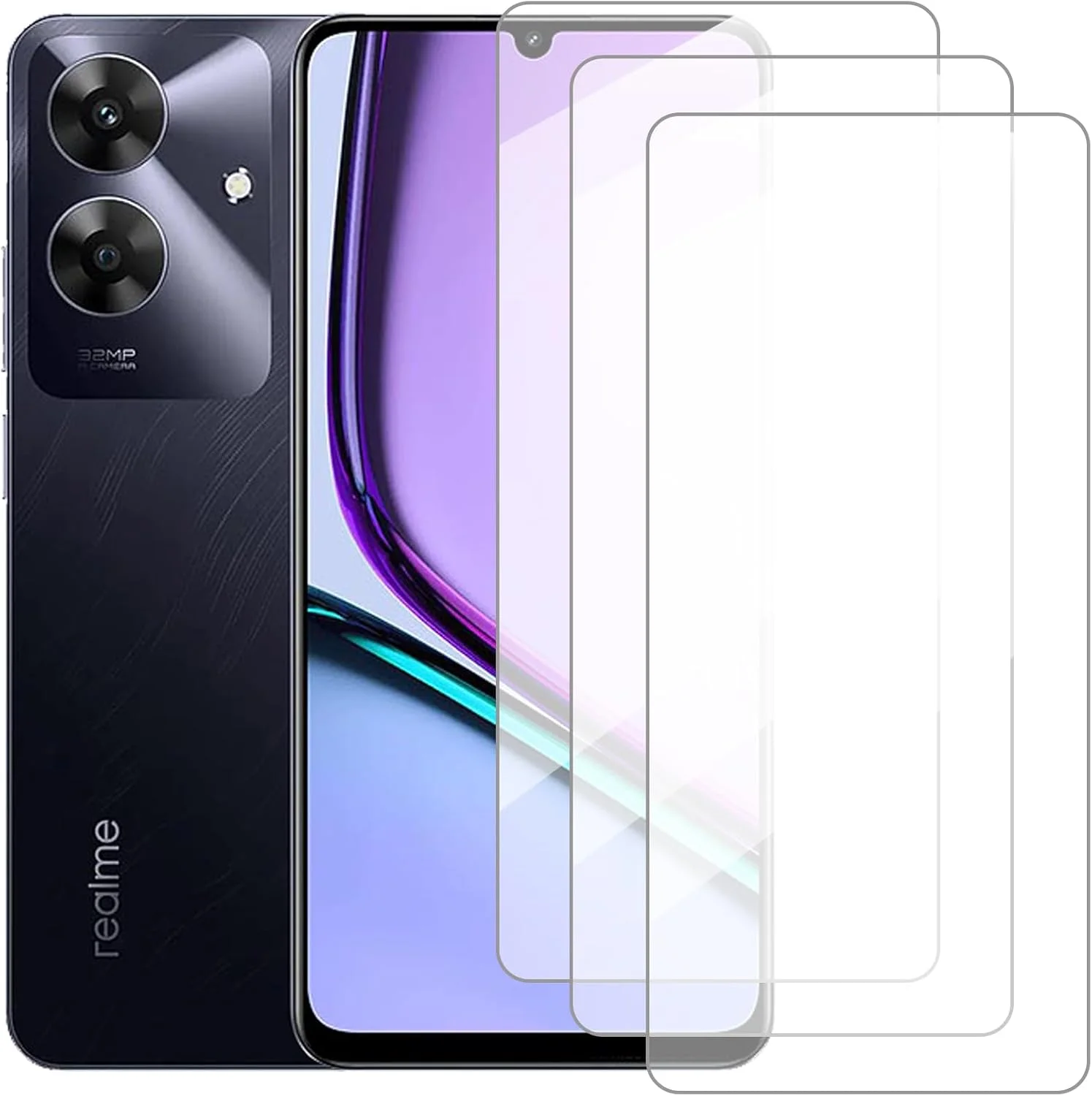 محافظ صفحه نمایش دمولونگ سازگار با Realme Narzo N61 (6.7 اینچ) [بسته 3 عددی] محافظ صفحه نمایش شیشه ای حرارت دیده مناسب برای Realme Narzo N61