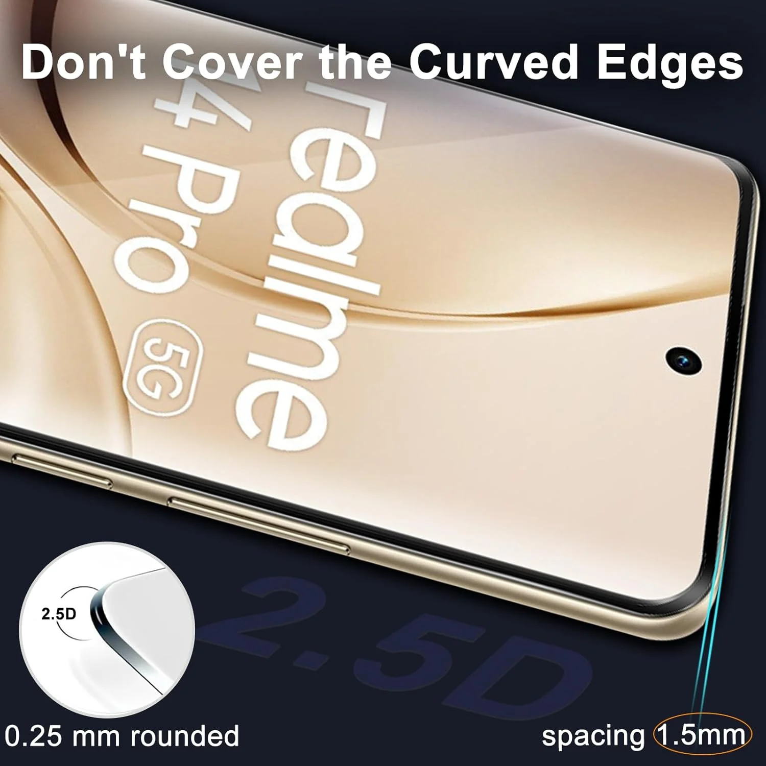 محافظ صفحه نمایش 2+2 تکه GEEMEE برای Realme 14 Pro 5G و محافظ لنز دوربین، شیشه حرارت دیده سخت با درجه سختی 9H، ضد خش