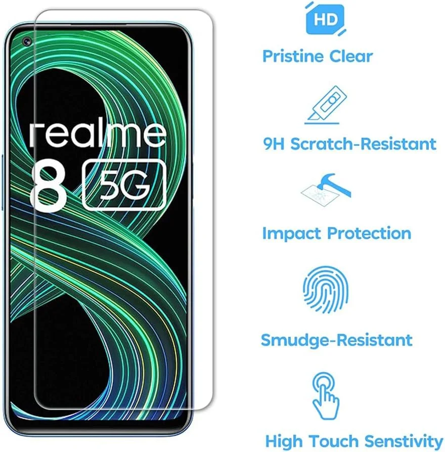 محافظ صفحه نمایش Tzstz بسته 3 عددی برای Realme 8 5G، سختی 9H، ضد خش، محافظ صفحه شیشه ای تمپرد Realme 8 5G