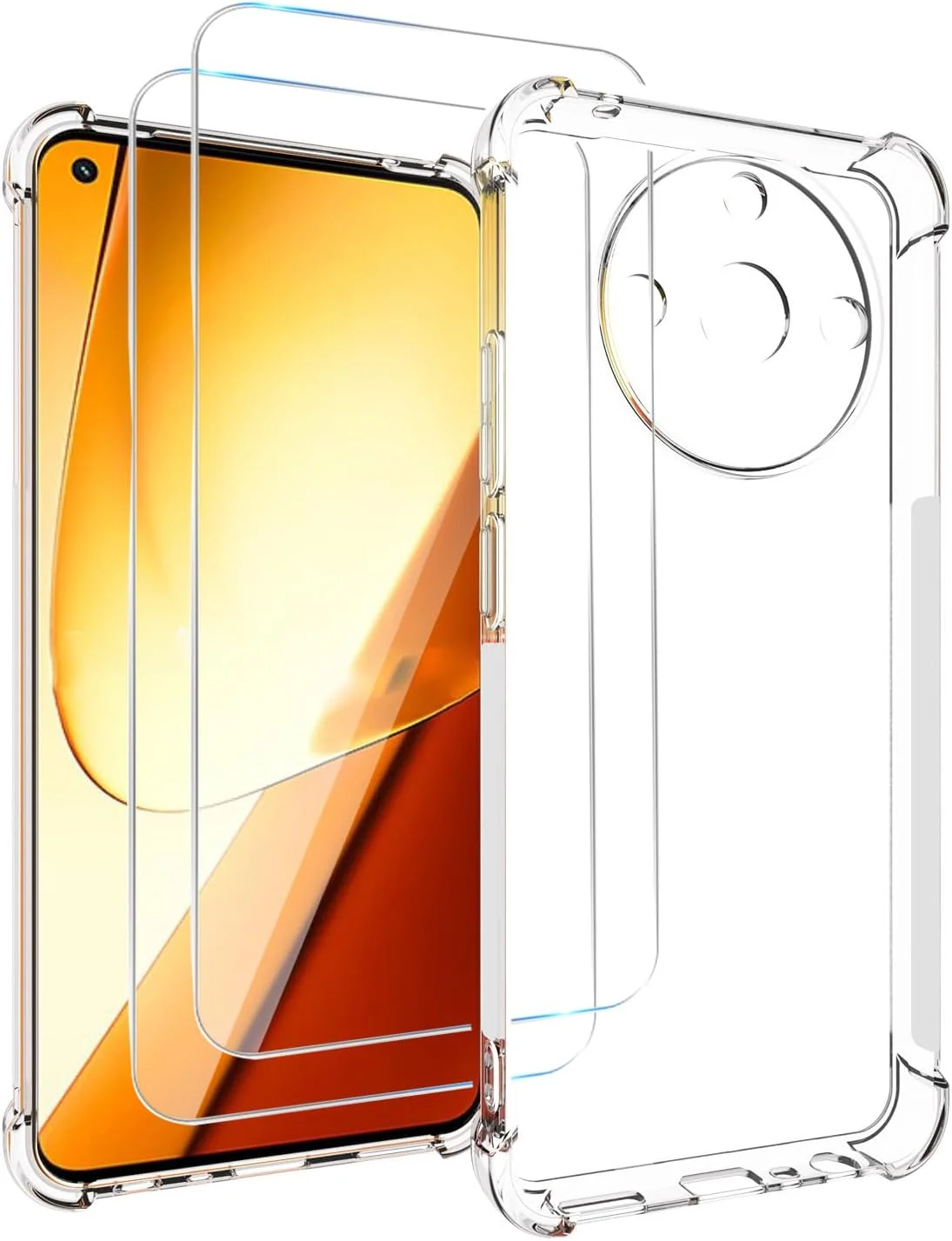 کاور ژله‌ای GMUJIAO برای Realme 11 به همراه 2 عدد محافظ صفحه نمایش شیشه‌ای حرارت دیده [2 در 1]، کاور گوشی TPU نرم و ضد ضربه شفاف