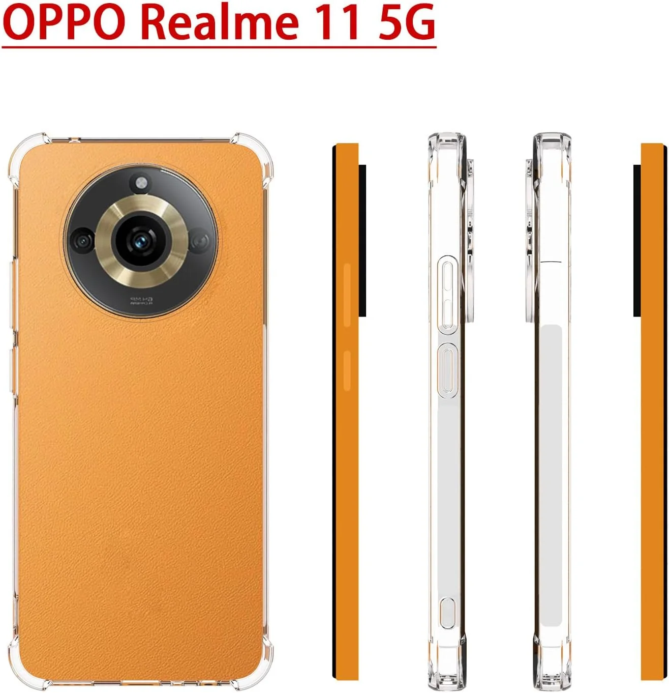 کاور ژله‌ای GMUJIAO برای Realme 11 به همراه 2 عدد محافظ صفحه نمایش شیشه‌ای حرارت دیده [2 در 1]، کاور گوشی TPU نرم و ضد ضربه شفاف