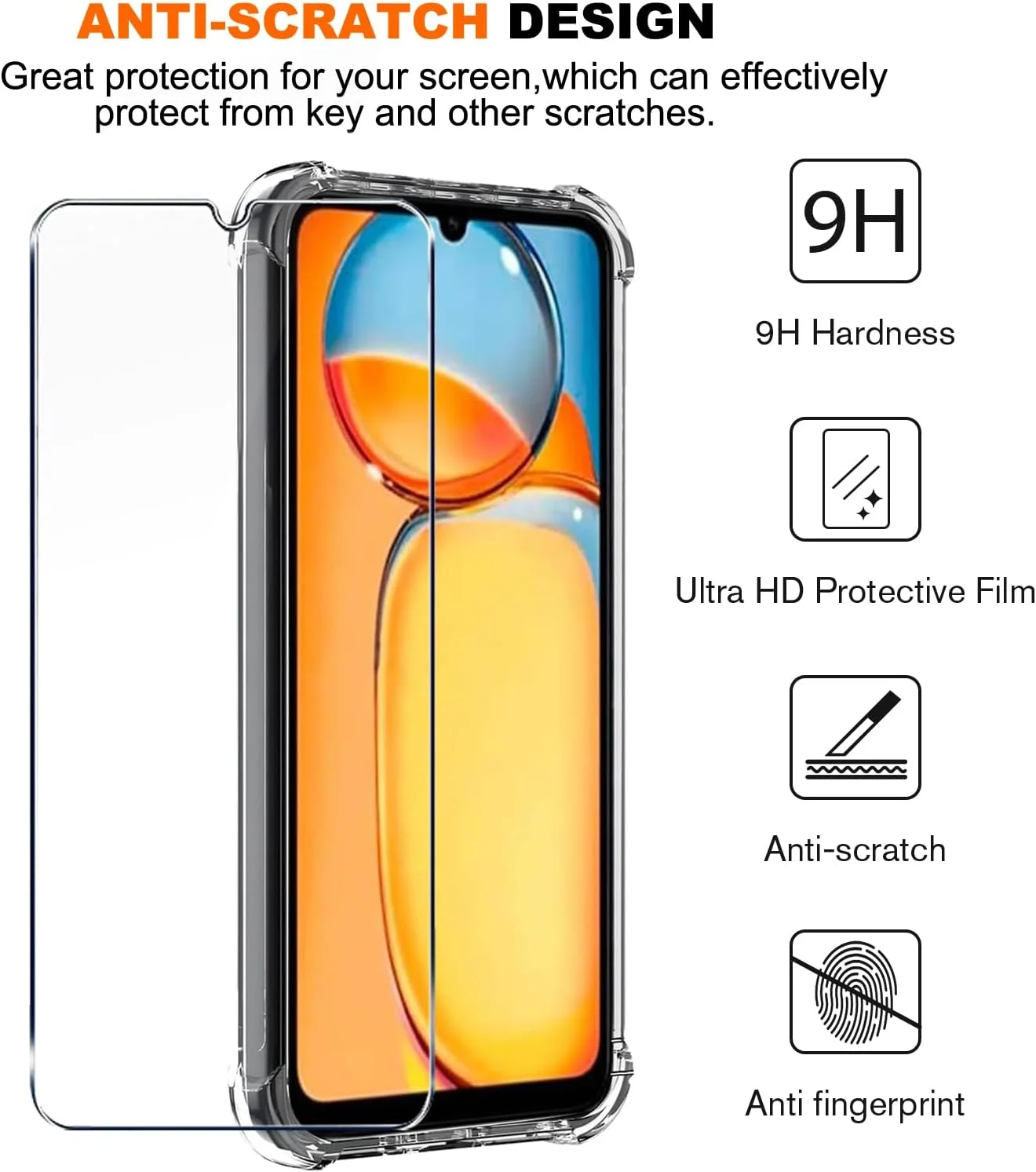 کاور LYJERRY Realme C65 و کاور پنجره شیشه ای Realme C65، قاب ضد ضربه به همراه محافظ شیشه ای تمپرد Realme C65، فیلم محافظ، شفاف