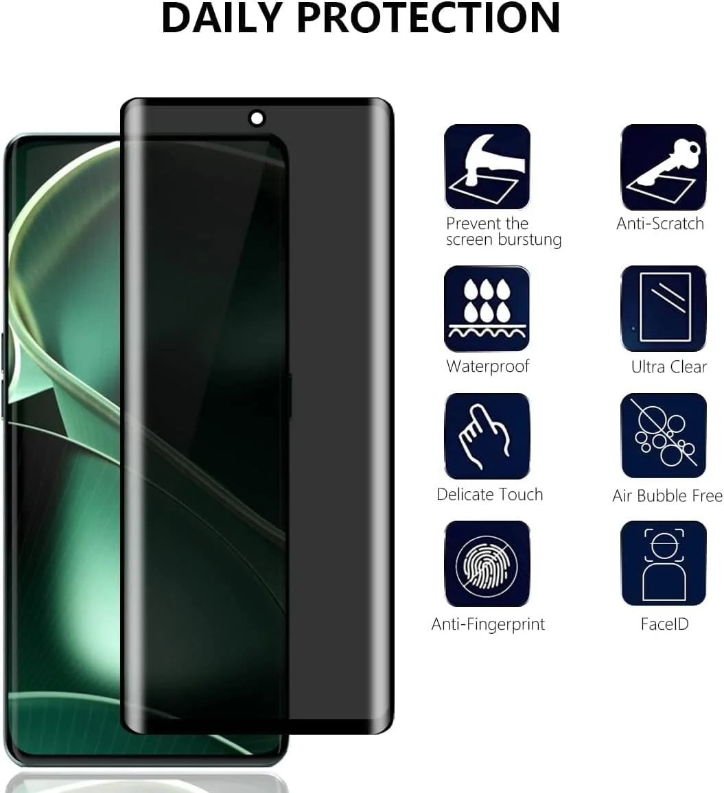 [بسته 2 عددی] محافظ صفحه نمایش ضد جاسوسی برای Realme GT 6/ Realme GT 6T - محافظ صفحه حریم خصوصی تمام صفحه، فیلم شیشه ای سخت شده سه بعدی، سختی 9H ضد خش و پوشش کامل