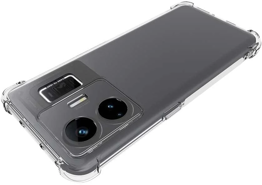 کیف شفاف QINOUK برای Realme GT3، [محافظت از ایربگ] فوق العاده نازک HD شفاف، کیف TPU نرم با [2 عدد] محافظ صفحه نمایش شیشه ای تمپرد برای Realme GT3