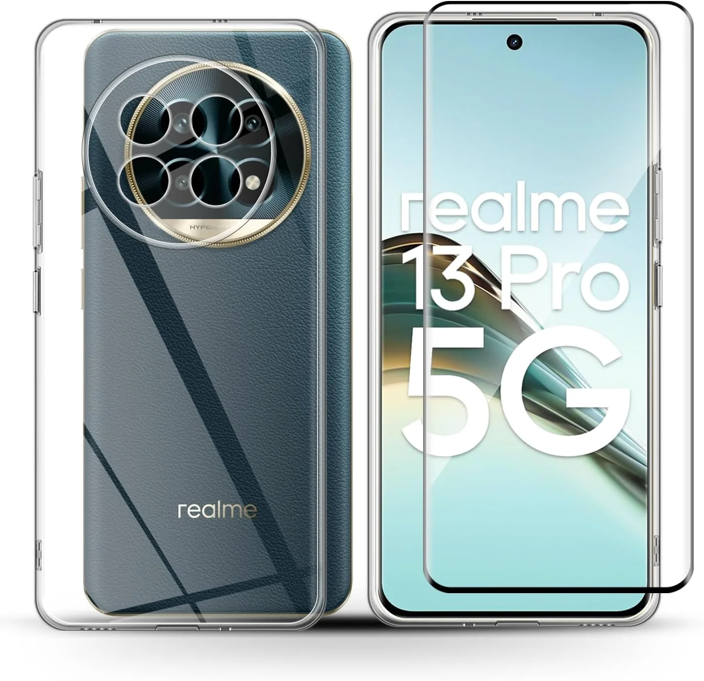 قاب هولیلو + یک عدد محافظ صفحه نمایش برای Realme 13 Pro 5G/13 Pro Plus 5G، شیشه حرارت دیده با سختی 9H HD، کاور موبایل نازک و نرم ژله ای مقاوم در برابر خراش