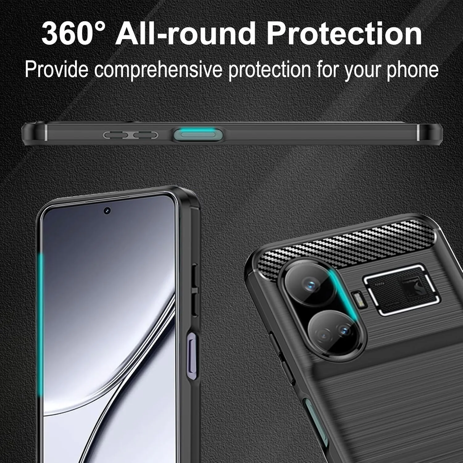 قاب گوشی CONAPIKA برای Realme GT5 به همراه 3 عدد محافظ صفحه نمایش شیشه ای حرارت دیده، سیلیکونی TPU نرم ضد افتادن، ضد خش، ضد ضربه، کربنی مات سبک، ضد اثر انگشت، مشکی