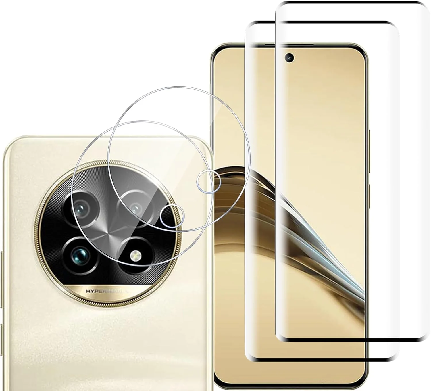 GMUJIAO [بسته 2+2 عددی] سازگار با Realme 13 Pro شامل محافظ صفحه نمایش شیشه ای حرارت دیده و محافظ لنز دوربین، فیلم شیشه ای حرارت دیده تمام صفحه HD [ضد خرد شدن] - مشکی