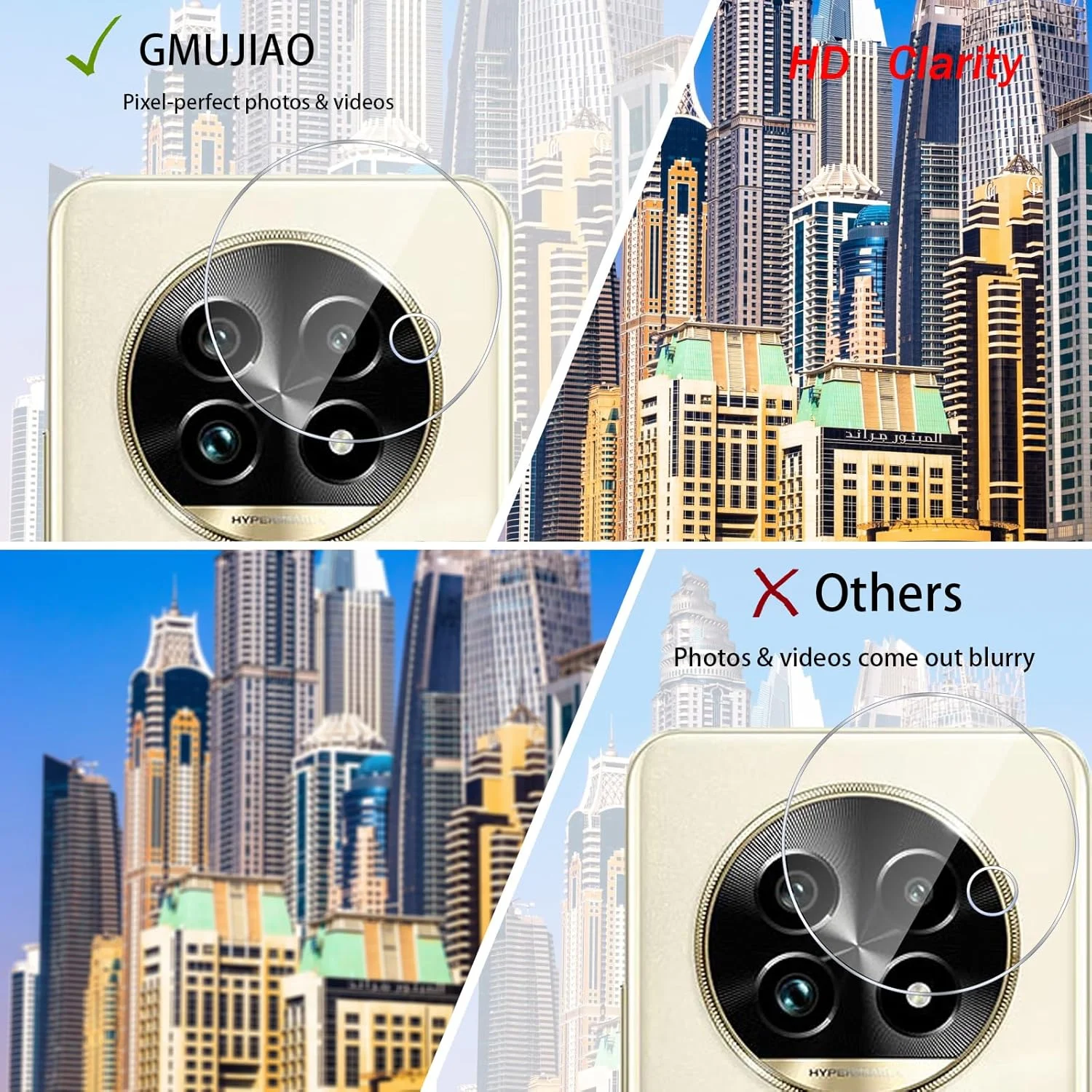 GMUJIAO [بسته 2+2 عددی] سازگار با Realme 13 Pro شامل محافظ صفحه نمایش شیشه ای حرارت دیده و محافظ لنز دوربین، فیلم شیشه ای حرارت دیده تمام صفحه HD [ضد خرد شدن] - مشکی